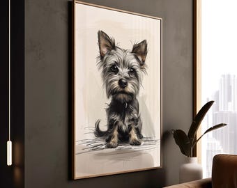 Stampa artistica di Yorkshire Terrier: ritratto moderno di cane, elegante decorazione murale per animali domestici