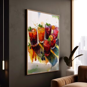 Kleurrijke cocktailprint levendige drank poster canvas moderne bar decor leuke keuken kunst unieke drank minnaar cadeau ingelijste kunst feest