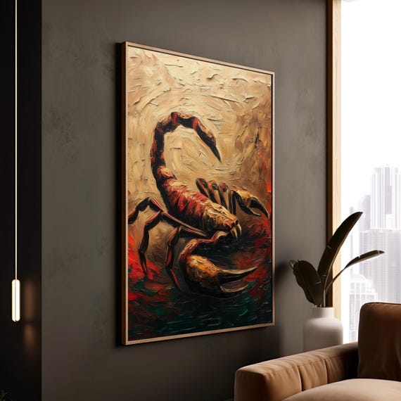 Scorpio Wall Art, Vibrant Scorpion Oil Painting Style, Zodiac Symbol, Astrology Home Accent