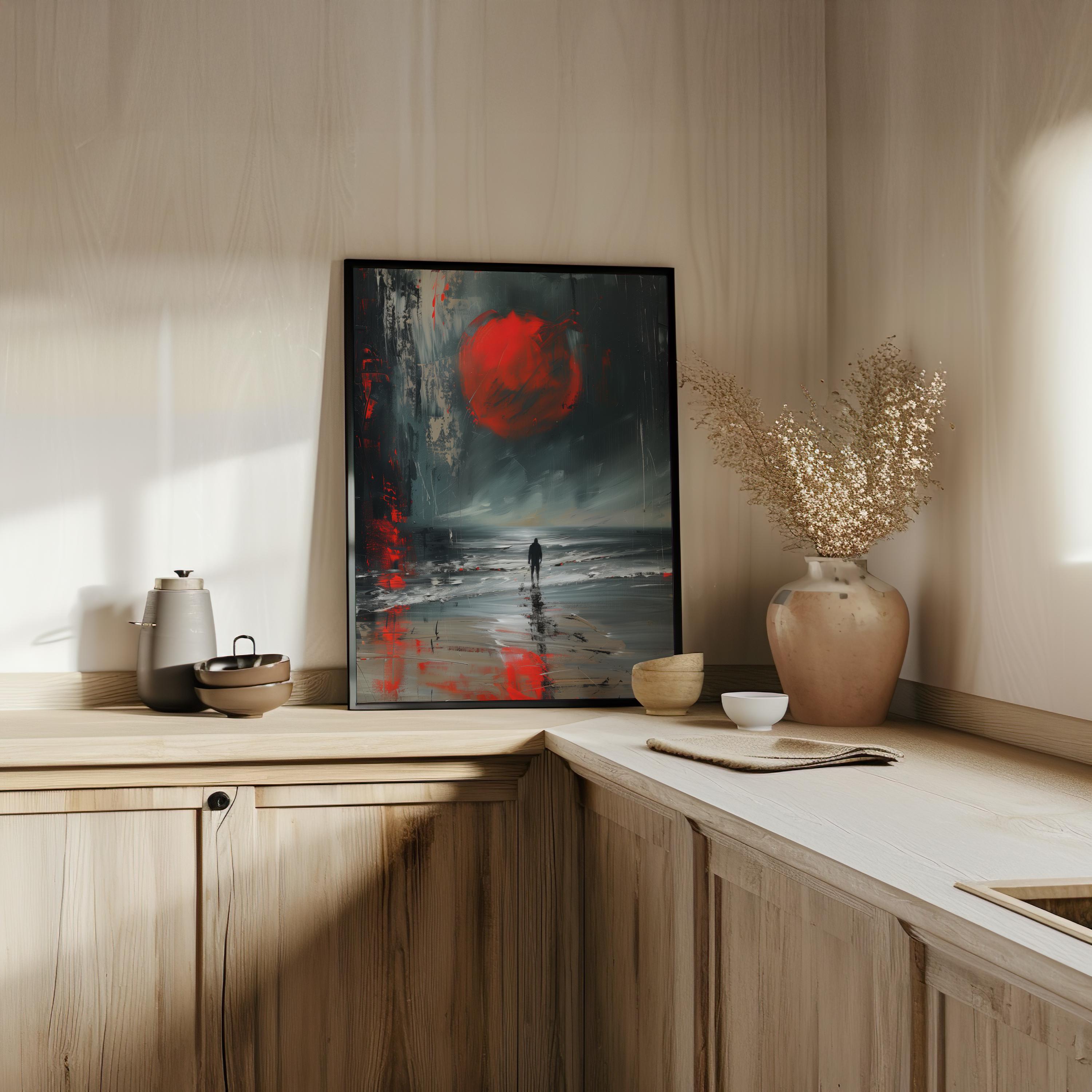 Red Moon Abstract Abstract Red Moon Print: Modern Atmospheric Wall Art - Etsy