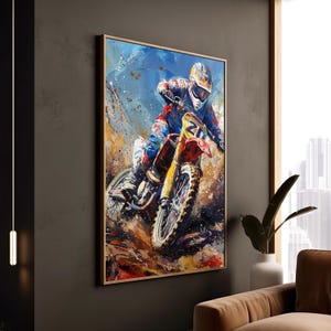 Motocross Rider Print Dynamisches Dirt Bike Racing Poster Lebendige Leinwand Dekor Motorrad Sport Gaming Teen Zimmer Kunst Geschenk