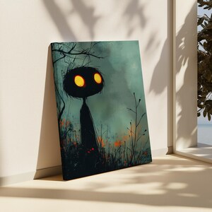 a painting of a person with glowing eyes