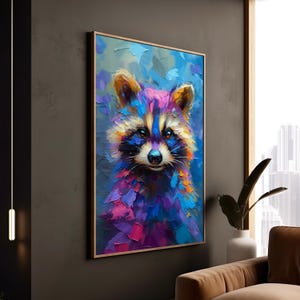 Buntes Waschbär-Druck Lebendiges Wildtier-Plakat Tierliebhaber Leinwand Museum Qualität Ungerahmt Modernes Dekor gerahmt Kunstgeschenk