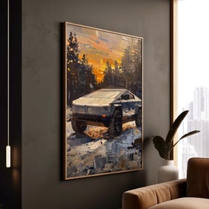Tesla Cybertruck Poster Stampa Futuristico Elon Musk Design Tech Lover Tela Decorazione Museo Qualità Moderna Veicolo Arte Con Cornice