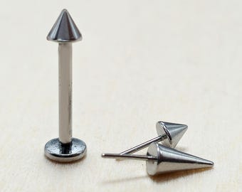 Titanium Threadless Spike Labret Push In Stud Piercing 18g 16g Lip Piercing Jewelry