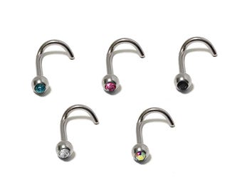 Titanium Nostril Screw Stud: Gem Ball Nose Piercing (20g/18g/16g)
