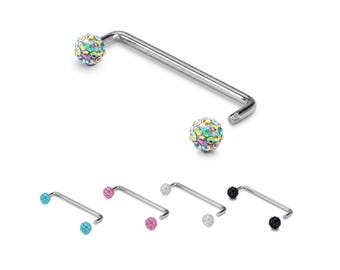Surface Piercing, Staple Barbell with Disco Ball Crystals Body Jewellery for Nape, Cleavage
