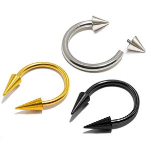 Titanium Horseshoe Barbell: Cone Spike Septum, Lip, Helix Ring - 16g/14g