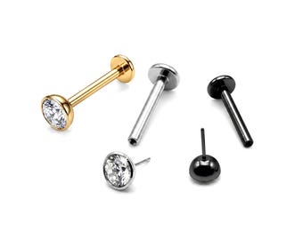 Threadless Labret Push In Stud with Gemstones Piercing 18g 16g Lip Piercing Jewelry