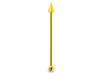 Solid Gold Ball and Spike Industrial Scaffold 14G Barbell Piercing: 10k, 14k, 18k