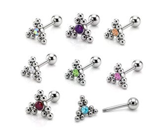 Triangular Cluster Ball Design 14G Barbell Piercing Helix Cartilage Earring with CZ Stone Crystals