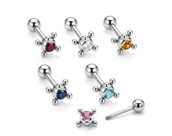 Unique Ball Design Helix Bar Cartilage Earring 14G Barbell Piercing with CZ Stone Crystals