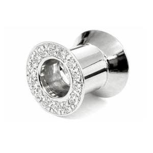 Silver Double Plug Ear Tunnels, Ear stretching gauges with Gemstones - 12g-24mm Sold Individually