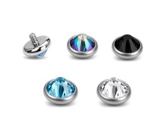 Titanium Loose Flat Top Crystal 2pcs size 5mm for 14G Surface Dermal anchor, staple barbells