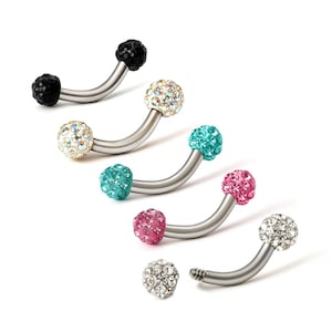 Titanium Vertical Labret Barbell: Disco Ball Crystal Eyebrow Piercing