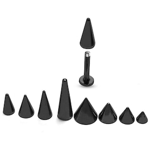 Titanium Cone/ Spike Black Labret Stud Lip Piercing Jewelry, Tragus Cartilage Earrings - 18g 16g 14g Body Jewellery - 1pc each order