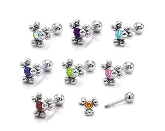Helix Cartilage Earring Ball Design 14G Barbell Piercing with CZ Stone Crystals