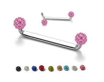 Titanium Surface Piercing, 16G Staple Barbell Body Jewellery with CZ Disco Balls