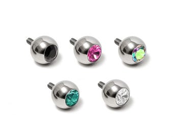 Crystal Gem Ball Body Piercing Ends: Titanium, Internally Threaded, 16g/14g (2pcs