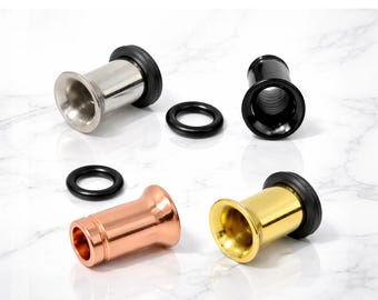 Single Flared Ear Plugs: Titanium Gauges, 2mm-24mm with rubber O-ring
