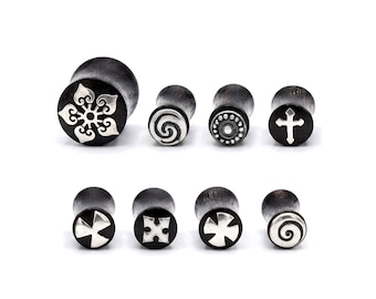 Natural hand Carved Buffalo Horn Double Flare Plugs 2G, 00G Ear Gauges Stretching (1pc)