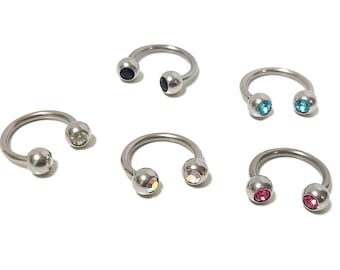 Titanium Horseshoe Septum Ring: Gem Crystal Barbell (18g 16g 14g)