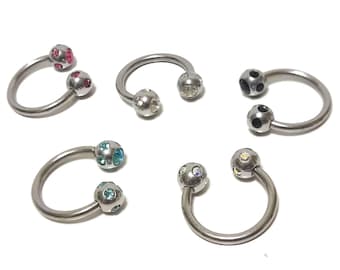 Titanium Septum Ring: CZ Crystal Circular Barbell (18g/16g/14g)