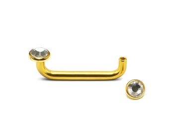 Barra de oro de 14 quilates, piercing de superficie con gema plana de rosca interna