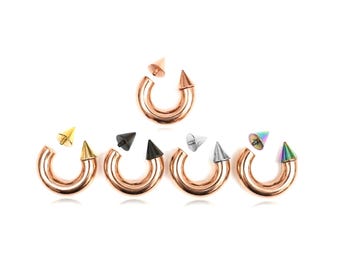 Titanium Custom Spike Rose Gold Horseshoe Septum Ring: Internally Threaded Barbell
