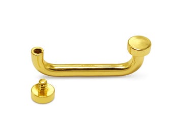 Barra de oro de 14 quilates, piercing de superficie con extremos superiores planos roscados internamente.