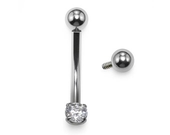 Piercing Rook de titanio: barra con cristal de circonita cúbica y rosca interna - 16 g