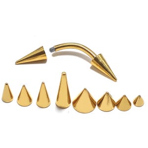 Titanium Cone/ Spike Gold Eyebrow Stud Piercing Jewelry, Rook Cartilage Earrings - 18g 16g 14g Body Jewellery - 1pc each order