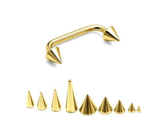 Gold Spike Staple Barbell, Surface Piercing Body Jewellery 16G 14G for Nape, Cleavage
