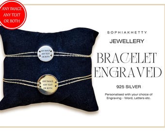 Pulsera de disco grabado en plata de ley: cadena de eslabones dobles personalizada