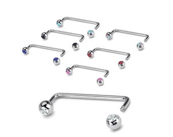 Staple Barbell, Surface Piercing with Gem Ball Body Jewellery for Anti Eyebrow, Nape, Cleavage