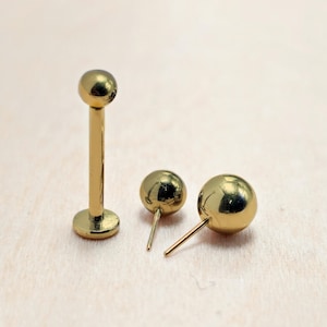 Titanium Threadless Push-in Gold Labret Stud Piercing Lip Piercing Jewelry, Tragus Studs