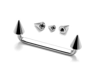 Titanium Spike Staple Barbell, Surface Piercing Body Jewellery 16G 14G