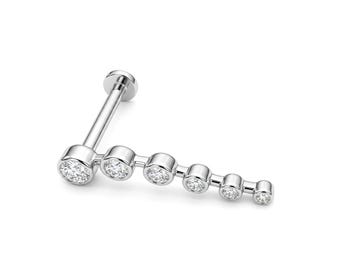 14K White Gold Tragus Stud, Dangle 16G Labret Earring, Helix Cartilage Piercing with CZ Stone