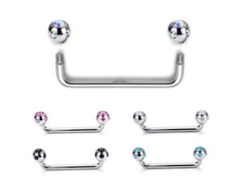 Staple Barbell with Multiple Crystal Body Jewellery 16G 14G for Anti Eyebrow, Nape, Cleavage