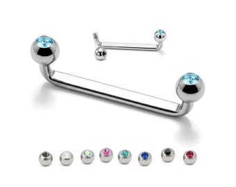 Titanium Staple Barbell, 16G Surface Piercing Body Jewellery with CZ Gem Balls