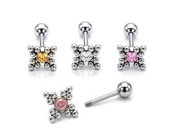 Flower Ball Design Helix Cartilage Earring 14G Barbell Piercing with CZ Stone Crystals