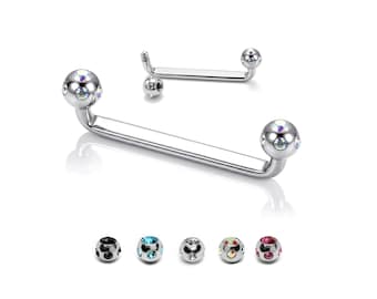 Titanium Staple Barbell, 16G Surface Piercing Body Jewellery with Multiple CZ Stones Ball