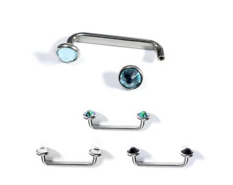 Titanium Staple Piercing Surface Barbell 14G Body Jewellery Dermal Implant with Gem Crystals