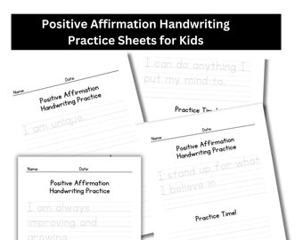 Handwriting Practice Worksheets Bundle, Printable Handwriting Workbook, Positive Affirmation Writing Practice, Improve handwriting
