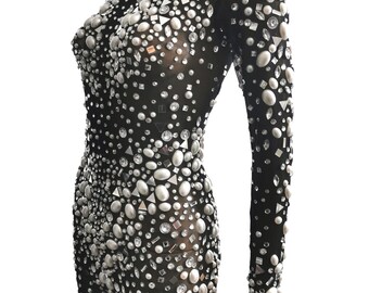 Rhinestone and Pearl showgirl costume, party /festival outfit.  burlesque costume. Stage performer. Contortionist, fire entertainer.