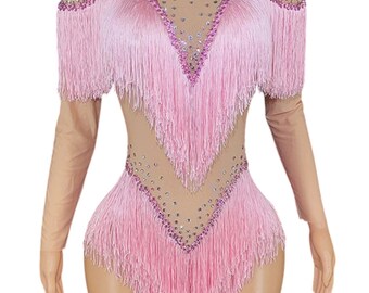 Showgirl costume, party /festival outfit leotard in several colours.  Stage dance costume. Stage performer. Tassel costume.  UK size 6 to 12