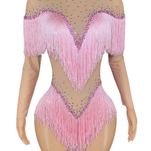 Showgirl costume, party /festival outfit leotard in several colours.  Stage dance costume. Stage performer. Tassel costume.  UK size 6 to 12