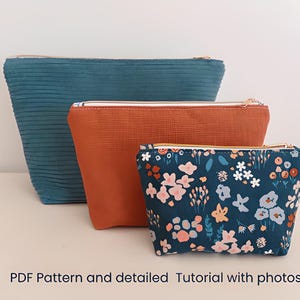 Bag Sewing Pattern PDF | 3 Sizes | Easy Beginner Project | Zipper Pouch Tutorial with Photos | Printable Digital Pattern | Travel Organizer