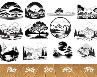 Paquete de svg de paisaje, PNG de bosque, paquetes de svg de miedo del desierto, svg de aventura, paquetes de svg al aire libre, paisaje de áreas del norte, descarga instantánea