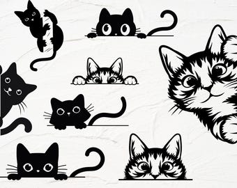 KIKANDE KATT SVG, Kikande Katt Clipart, Kikande Katt Svg-filer för Cricut, Kikande Katt Silhuett Svg, Söt katt svg, Svart katt svg, kattpaket